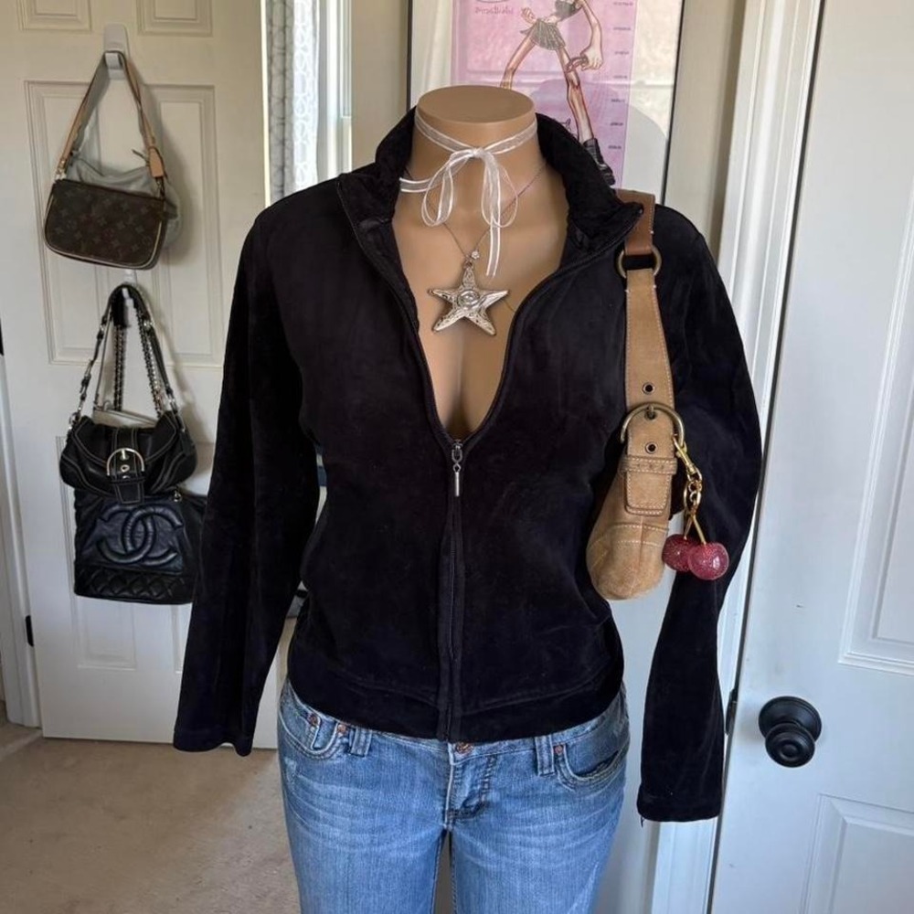 y2k 2000s grunge black velour zip up sweater
